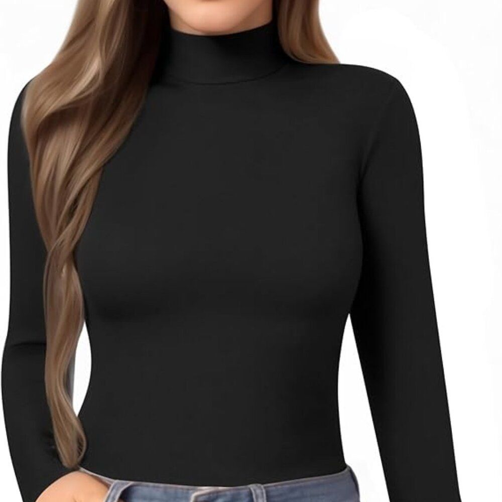 Women's Mock Turtle Neck Slim Fit Long Sleeve Shirts Tight Tops Basic Tee Winter